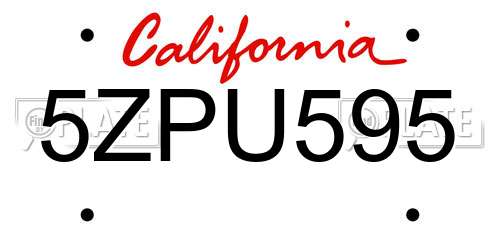 5ZPU595 California License Plate