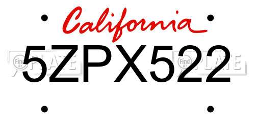 5ZPX522 California License Plate
