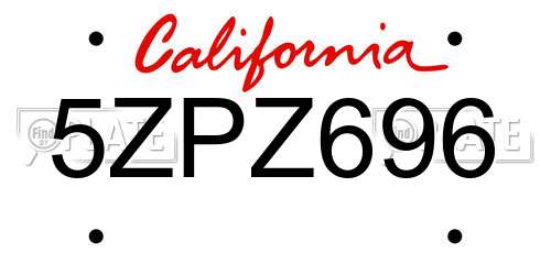 5ZPZ696 California License Plate