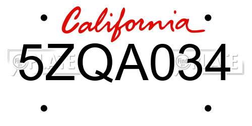 5ZQA034 California License Plate