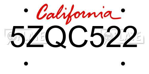 5ZQC522 California License Plate