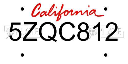 5ZQC812 California License Plate