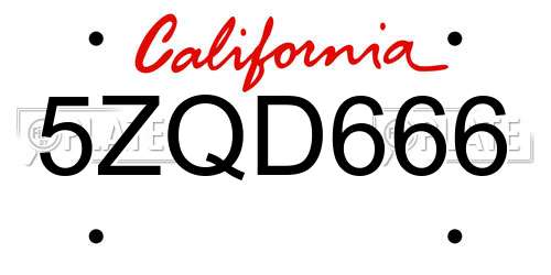 5ZQD666 California License Plate