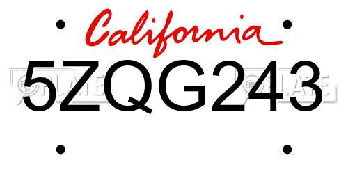 5ZQG243 California License Plate