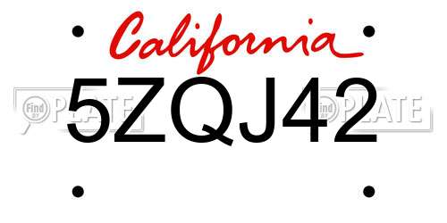 5ZQJ42 California License Plate