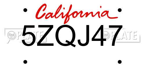 5ZQJ47 California License Plate