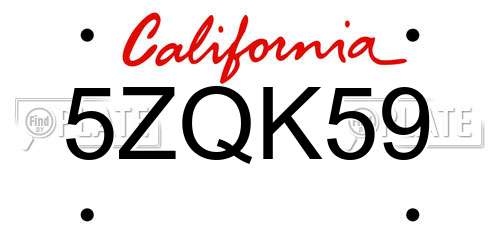 5ZQK59 California License Plate