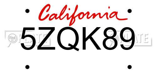 5ZQK89 California License Plate