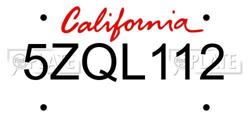 5ZQL112 California License Plate