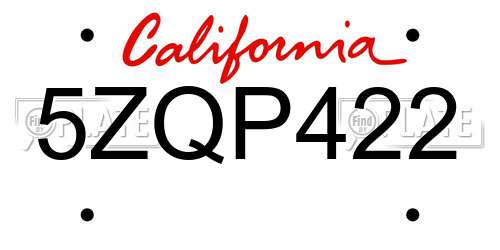 5ZQP422 California License Plate