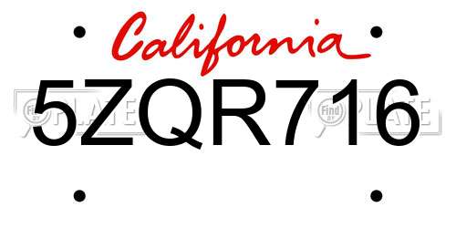 5ZQR716 California License Plate
