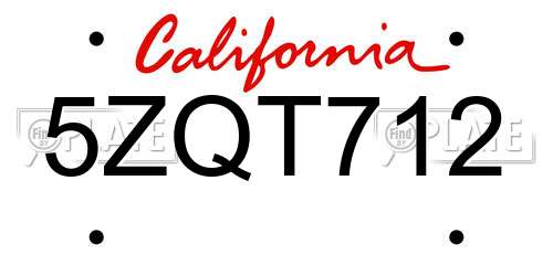 5ZQT712 California License Plate