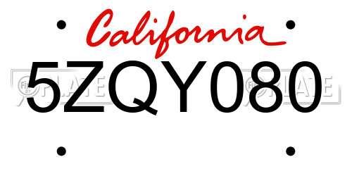 5ZQY080 California License Plate