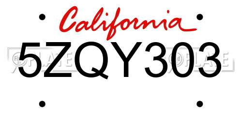 5ZQY303 California License Plate