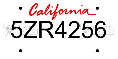 5ZR4256 California License Plate