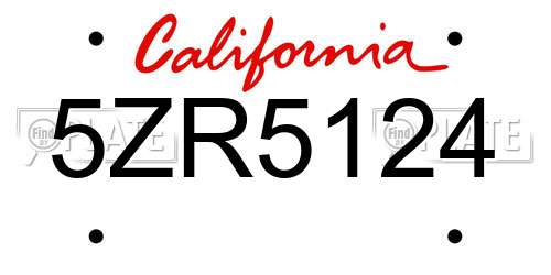 5ZR5124 California License Plate