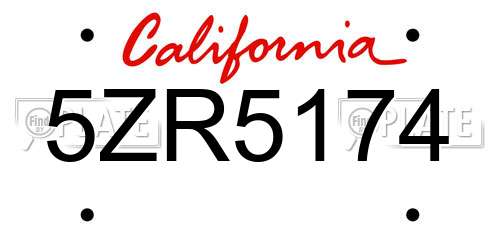 5ZR5174 California License Plate