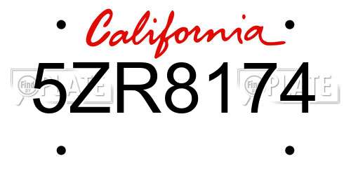 5ZR8174 California License Plate