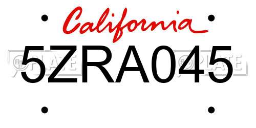 5ZRA045 California License Plate
