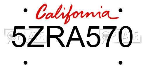 5ZRA570 California License Plate