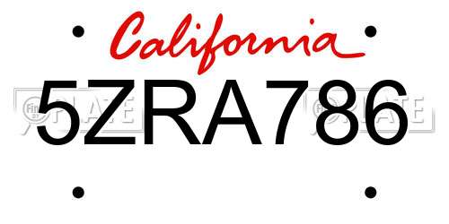 5ZRA786 California License Plate