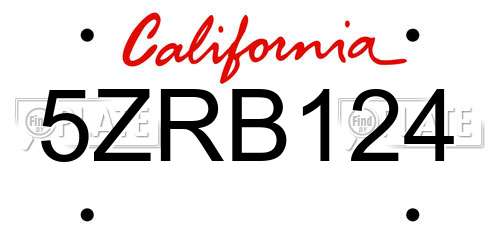5ZRB124 California License Plate
