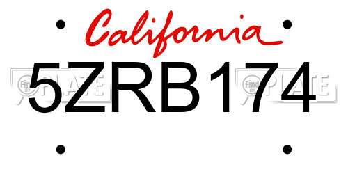 5ZRB174 California License Plate