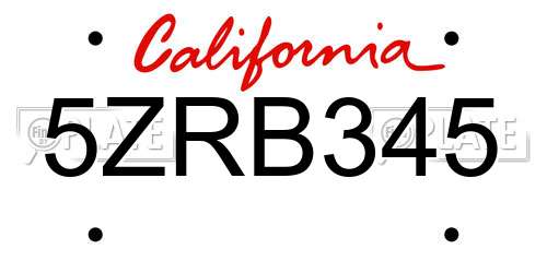 5ZRB345 California License Plate