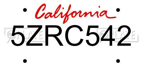 5ZRC542 California License Plate