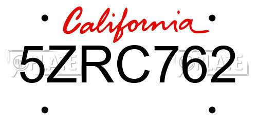 5ZRC762 California License Plate