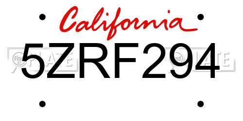 5ZRF294 California License Plate