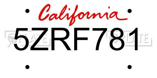 5ZRF781 California License Plate