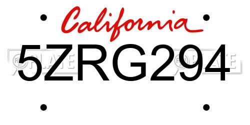 5ZRG294 California License Plate