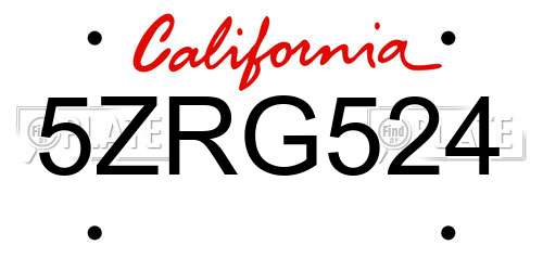 5ZRG524 California License Plate