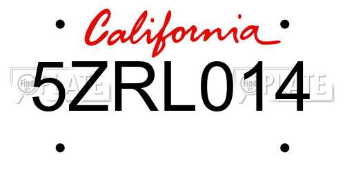 5ZRL014 California License Plate