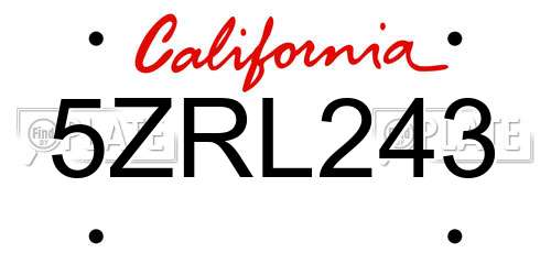 5ZRL243 California License Plate
