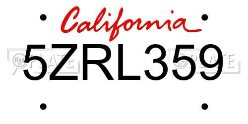 5ZRL359 California License Plate