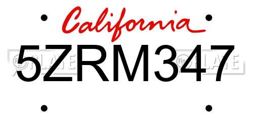 5ZRM347 California License Plate