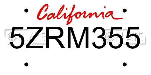5ZRM355 California License Plate