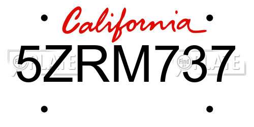 5ZRM737 California License Plate