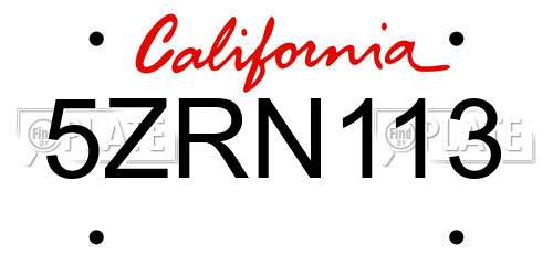 5ZRN113 California License Plate