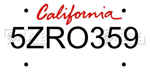 5ZRO359 California License Plate