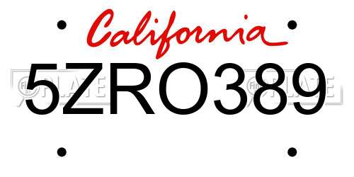 5ZRO389 California License Plate