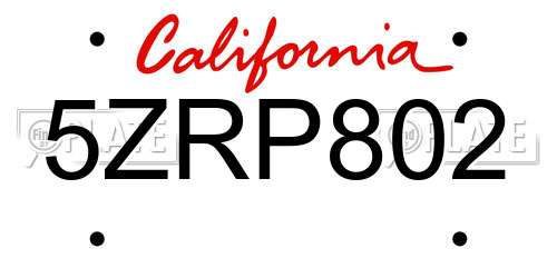 5ZRP802 California License Plate