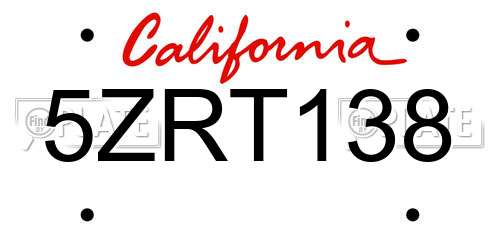 5ZRT138 California License Plate