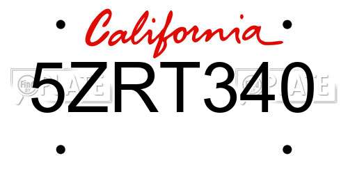 5ZRT340 California License Plate