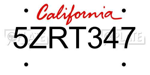 5ZRT347 California License Plate