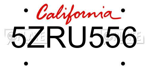 5ZRU556 California License Plate