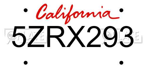 5ZRX293 California License Plate