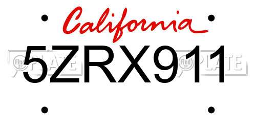 5ZRX911 California License Plate
